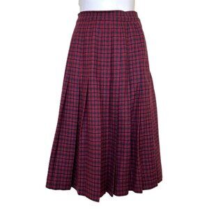 Wool Plaid Pleated Kilt Skirt Red/Black Tartan Vintage Braemar Michelle Monet
